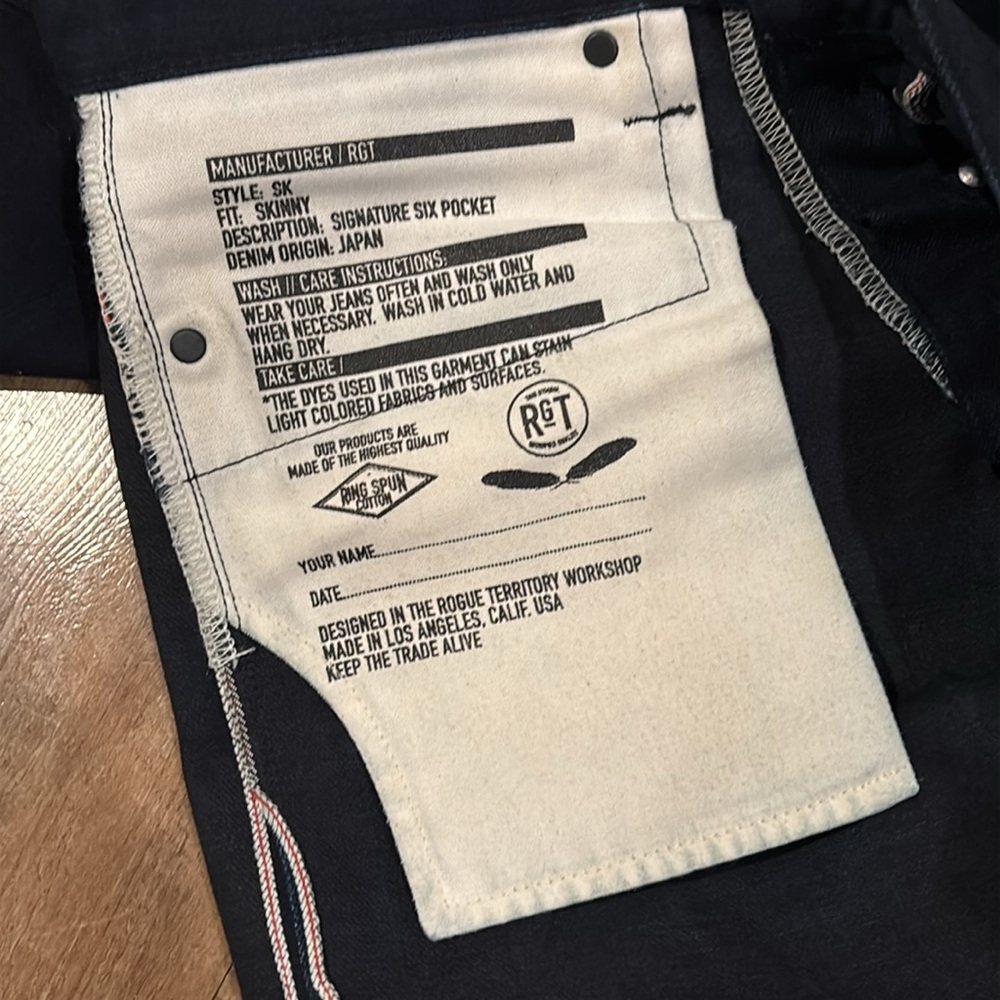 ROGUE TERRITORY RGT SK SKINNY LEG 15oz Indigo Wash Selvedge Denim Jeans - Picture 8 of 8